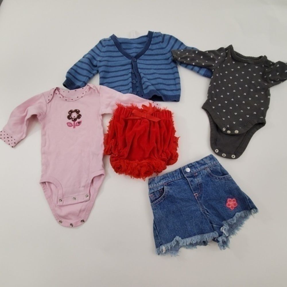 Girls Lot of 5 Size 3 6 Month One Piece Shorts Swe - Picture 2 of 6